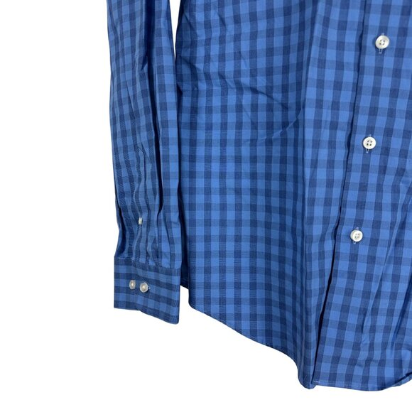 Egara Mens Non-Iron Blue Checkered Long Sleeve Shirt XL 100% Cotton - Picture 4 of 6